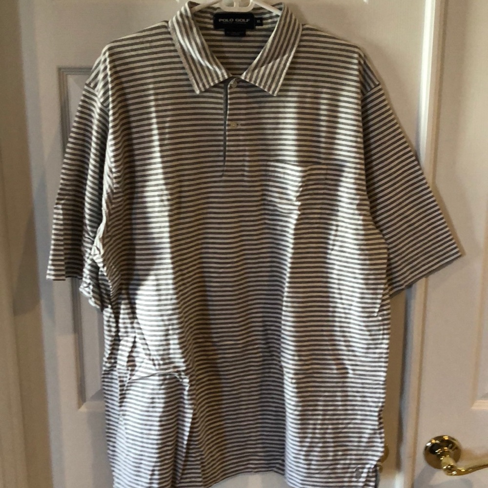 Polo/Ralph Lauren gray & white striped shirt; xl
